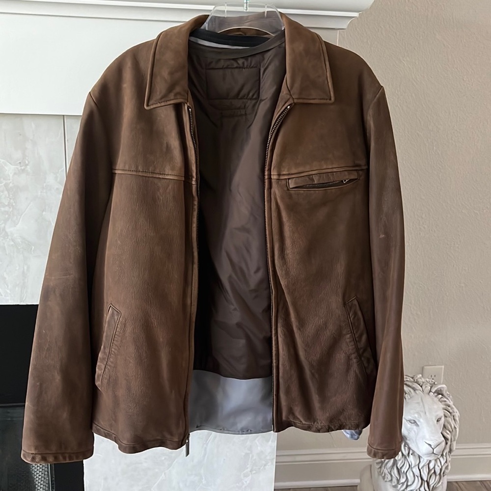 Mens Brown Leather Wilson Jacket 3 separate zip out liners
